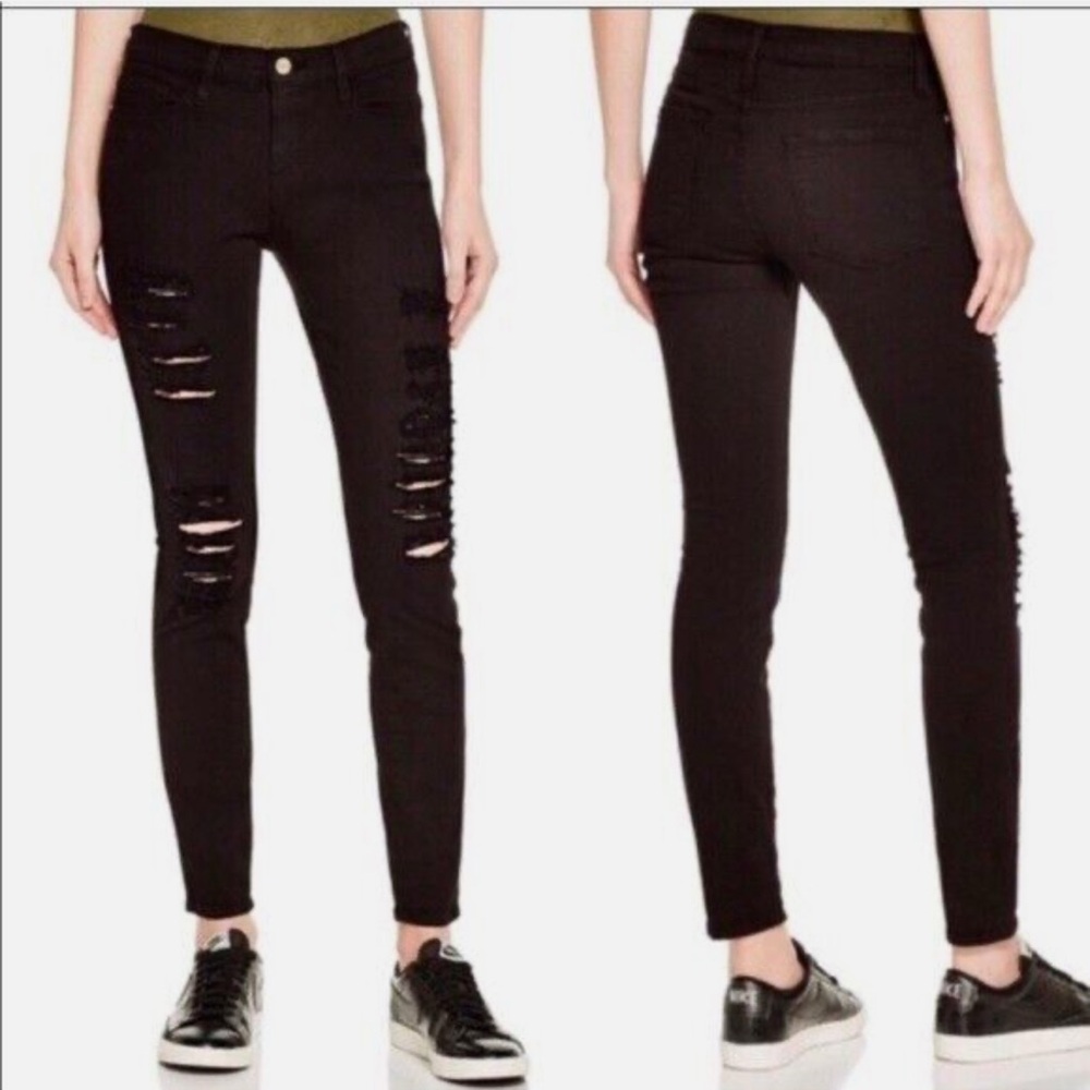 Frame denim le skinny de Jeanne Black Distressed Skinny Jeans